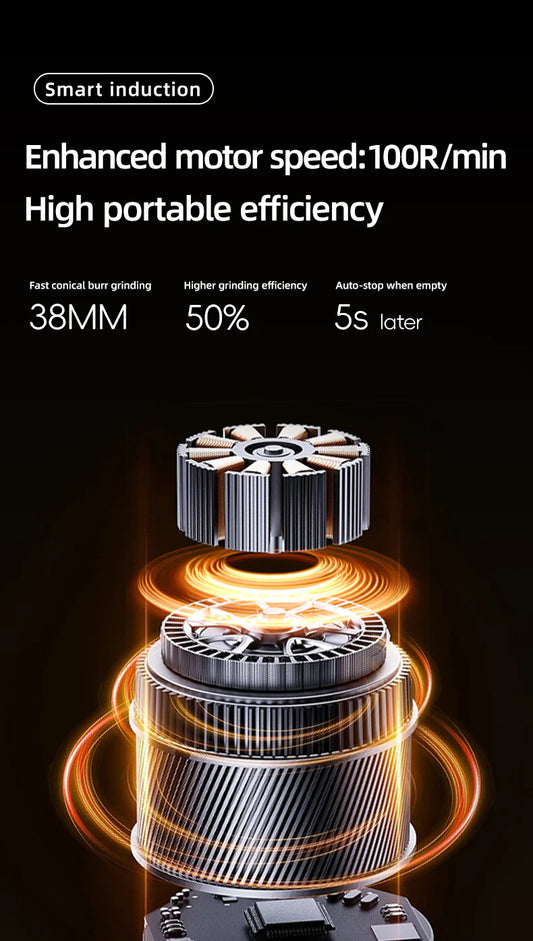 Starseeker EDGE Mini Portable Coffee Grinder - 38mm Conical Burrs, USB-C Fast Charge, 50 Grinds per Charge