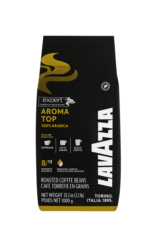 Lavazza Aroma Top coffee beans packaging on a white background