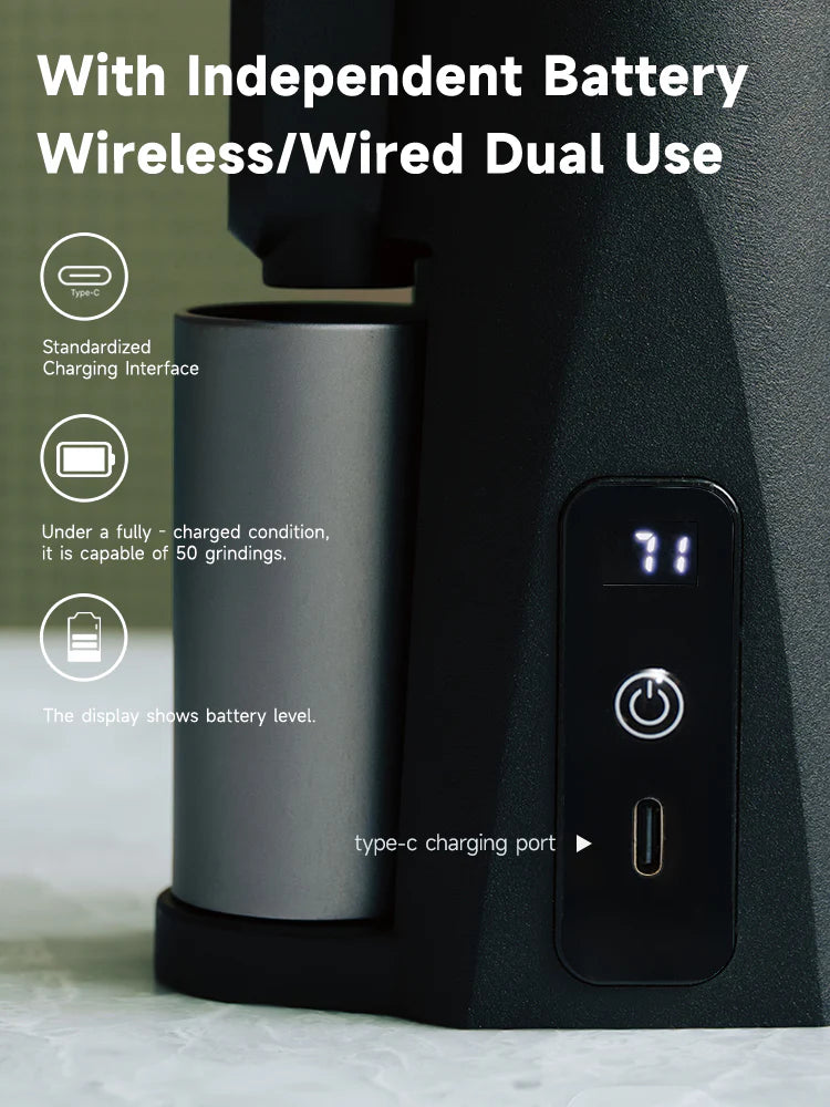Starseeker EDGE Mini Portable Coffee Grinder - 38mm Conical Burrs, USB-C Fast Charge, 50 Grinds per Charge