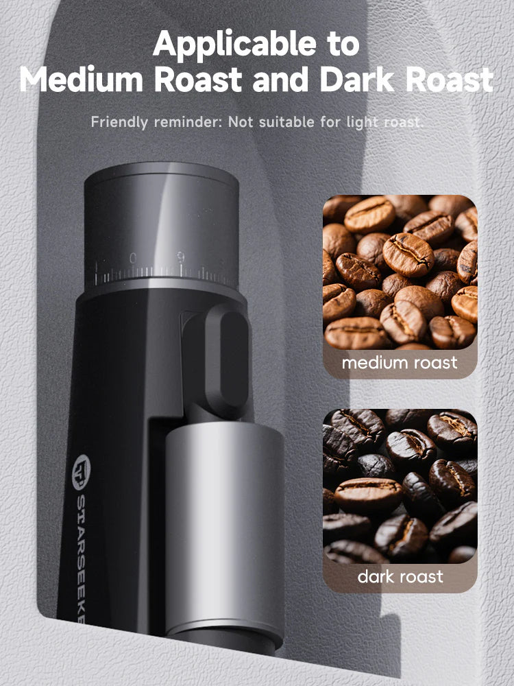 Starseeker EDGE Mini Portable Coffee Grinder - 38mm Conical Burrs, USB-C Fast Charge, 50 Grinds per Charge