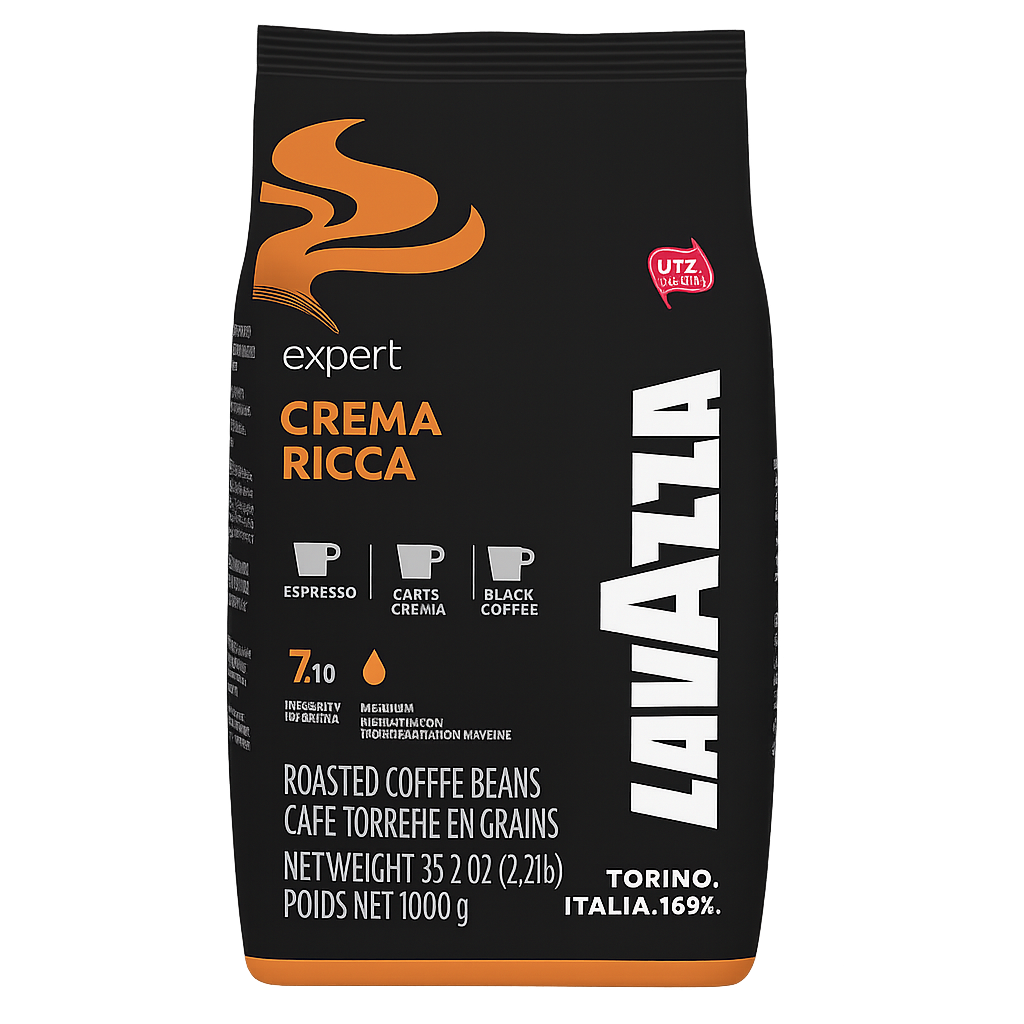 “Lavazza Crema Ricca Coffee Beans 1kg pack – Medium Roast, Intensity 7/10, Whole Bean Espresso Blend”