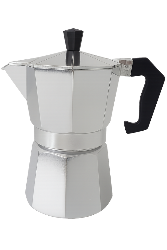 Moka Pot – aluminum stovetop espresso maker with black handle